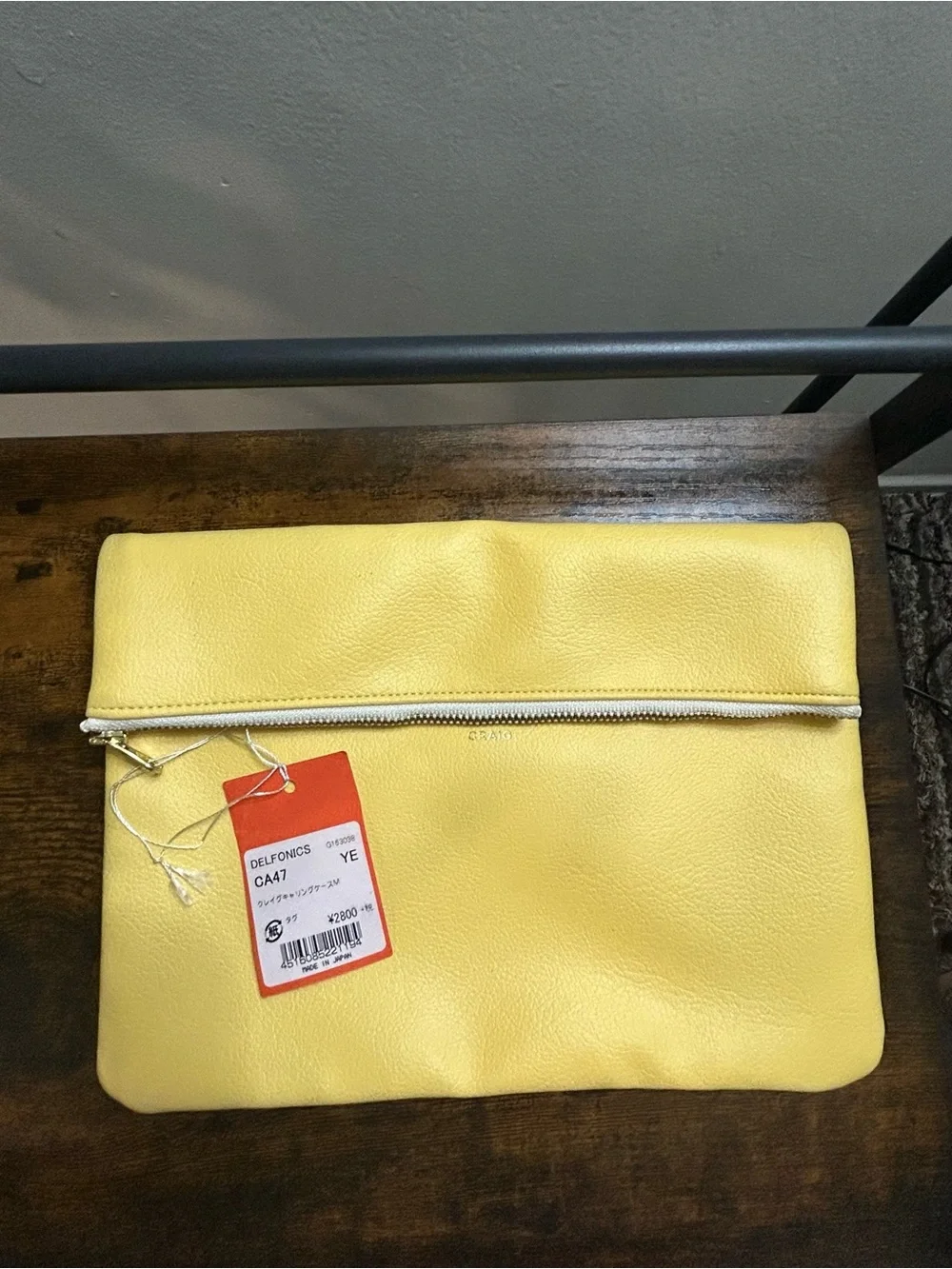 Yellow Fold-Top Leather Clutch Carrying Pouch